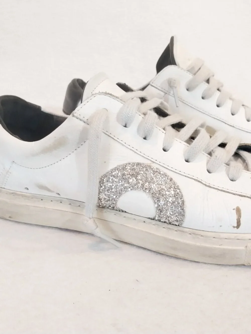 Oliver Cabell Sneakers Womens 7.5 38 White Leather Designer Casual Shoes Glitter